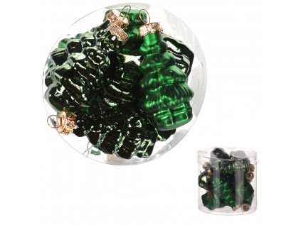 Ozdoby skleněné-tvar stromu, barva: zelená, pr. 5cm, cena za 1 balení (11 ks) - VAK127-GRN