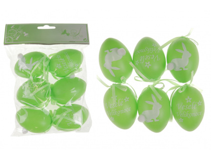 Vajíčka plastová 6cm, s nápisem VESELÉ  VELIKONOCE, 6 kusů v sáčku, barva zelená - VEL5047-GRN