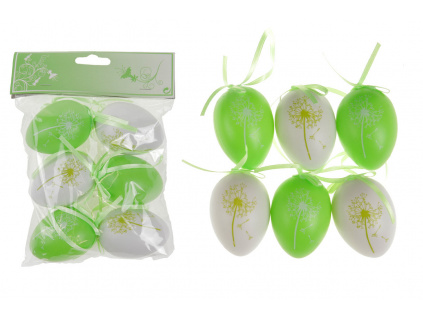 Vajíčka plastová  6cm, 6 kusů v sáčku, barva zelená a bílá, cena za sáček - VEL5049-GRN