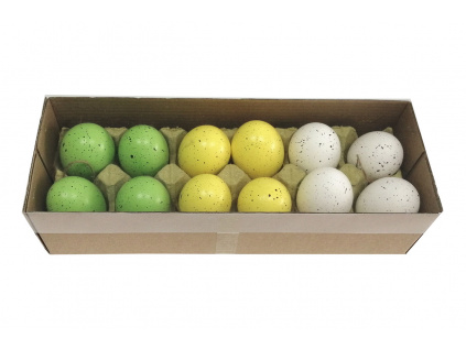 Kropenatá vajíčka, bílo-žluto-zelená, cena za 12ks v krabičce VEL6011