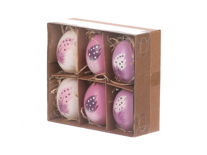 Malovaná vajíčka, pravá slepičí, dekor peří. Cena za 6ks v krabičce VEL6029