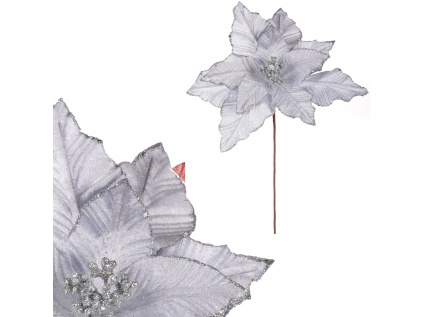 Květ vánoční růže - samet, barva stříbrná VP2101 SIL