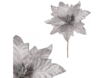 Květ vánoční růže - samet, barva stříbrná VP2103 SIL