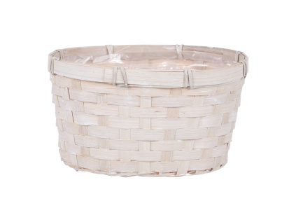 Obal na květiny- oválný truhlík, bambusový, bílý, včetně PVC vložky - XJ7004 WH