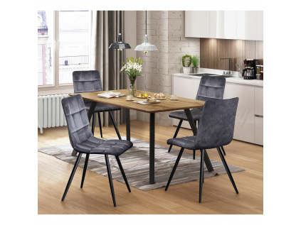 Jídelní stůl BERGEN dub + 4 židle BERGEN šedý samet