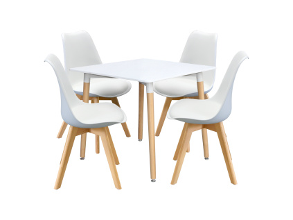 Jídelní stůl 80x80 QUATRO bílý + 4 židle QUATRO bílé