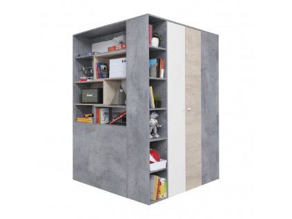 Šatní skříň Sigma SI1, beton/bílý lux/dub