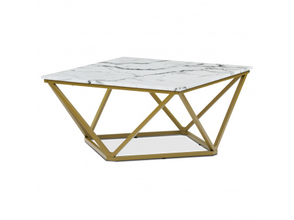 Stůl konferenční, MDF deska s dekorem bílý mramor, zlatý matný kovový rám. - AHG-631 WT