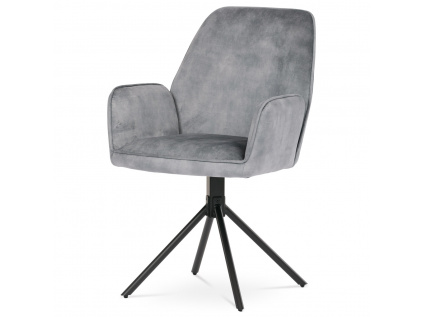 Židle jídelní a konferenční, stříbrná látka v dekoru žíhaného sametu, kovové černé nohy - HC-511 SIL4