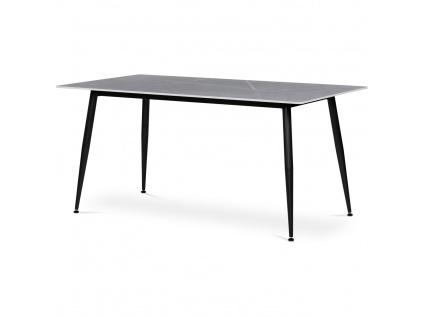 Stůl jídelní 160x90x76 cm, deska slinutý kámen v imitaci matného mramoru, černé kovové nohy - HT-406M GREY