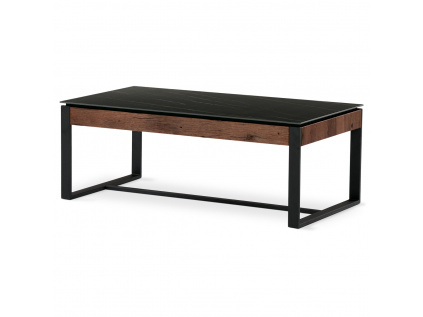 Stůl konferenční, deska slinutá keramika 120x60, černý mramor, nohy černý kov, tmavě hnedá dýha - AHG-285 BK