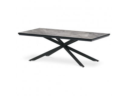 Stůl konferenční, deska slinutá keramika 120x60, šedý mramor, nohy černý kov - AHG-288 GREY