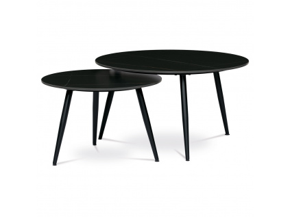 Sada 2 konferenčních stolů ø80cm a ø60cm, černá keramická deska, černé kovové nohy - AHG-403 BK