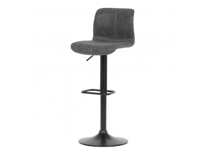 Židle barová, šedá látka v imitaci broušené kůže, černá podnož, výškově stavitelná - AUB-806 GREY3