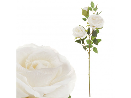 Růže, dva květy s poupětem, barva bílá. Květina umělá. - KN5115-WH