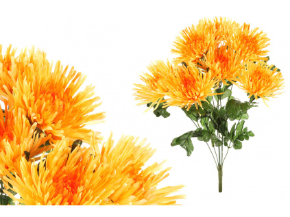Chryzantéma puget, barva žluto-oranžová, umělá květina. - KU4323