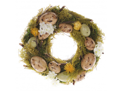 Věnec s proutím a umělými vajíčky, velikonoční dekorace - PRZ3315
