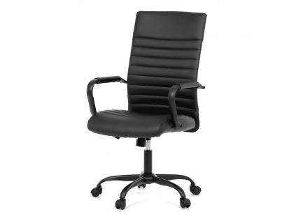 Kancelářská židle, černá ekokůže, houpací mech, kolečka pro tvrdé podlahy, černý kov - KA-V306 BK