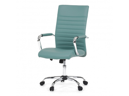 Kancelářská židle, modrá ekokůže, houpací mech, kolečka pro tvrdé podlahy, chromový kříž - KA-V307 BLUE