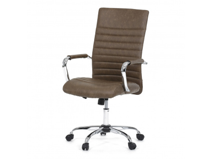 Kancelářská židle, hnědá ekokůže, houpací mech, kolečka pro tvrdé podlahy, chromový kříž - KA-V307 BR
