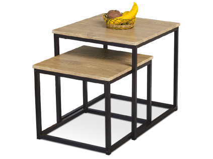 Set 2 ks odkládacích stolků, MDF, dekor divoký dub, kov, černý lak - AF-076 OAK