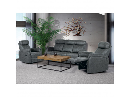 Relaxační sedačka 3+1+1, potah šedá látka v dekoru broušené kůže, funkce Relax I/II s aretací - ASD-311 GREY3