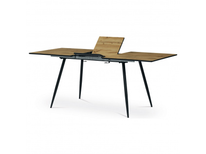 Jídelní stůl, 140+40x80x76 cm, MDF deska, dýha divoký dub, kov, černý lak - HT-921 OAK