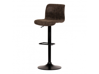 Židle barová, hnědá látka v imitaci broušené kůže, černá podnož, výškově stavitelná - AUB-806 BR3