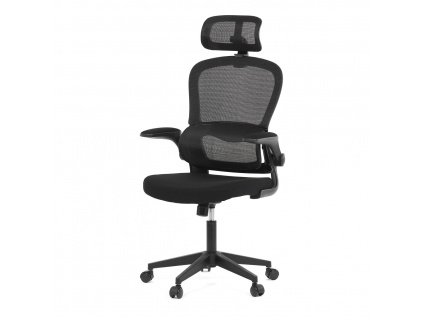 Židle kancelářská, černý mesh, černý plast, nastavitelný podhlavník, bederní opěrka - KA-E530 BK
