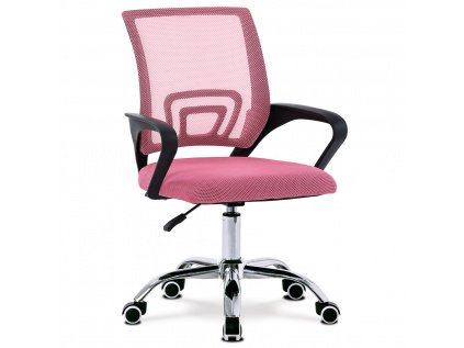 Kancelářská židle, potah růžová látka MESH a síťovina MESH, výškově nastavitelná, kovový chromovaný kříž - KA-L103 PINK
