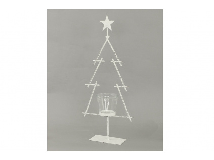 Svícen kovový na čajovou svíčku, tvar stromku, barva bílá - AN804442