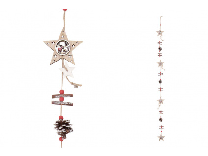 Girlanda s dřevěnými vánočními dekoracemi , hvězdičky a šišky - KLA527