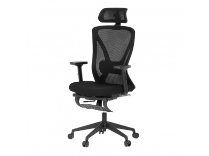 Židle kancelářská, černá MESH, plastový kříž, opěrka nohou, posuvný sedák, 2D područky - KA-S257 BK