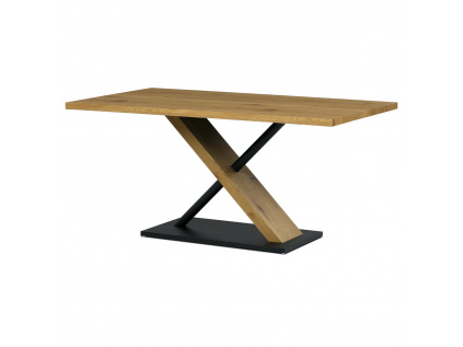 Jídelní stůl 160x90x76 cm, deska s dekorem dub, černá kovová podstava - AT-3018 OAK