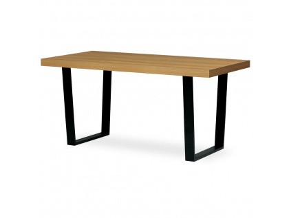 Jídelní stůl, 160x8x760 cm, MDF deska, dýha dub, kovové nohy, černý lak - HT-514 OAK