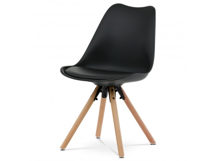 Jídelní židle, černá plastová skořepina, sedák ekokůže, nohy masiv přírodní buk - CT-762 BK