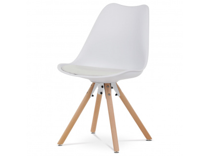 Jídelní židle, bílá plastová skořepina, sedák ekokůže, nohy masiv přírodní buk - CT-762 WT