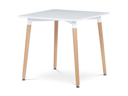 Jídelní stůl 80x80x74 cm, MDF / kovová kostrukce - bílý matný lak, dřevěné nohy - DT-303 WT