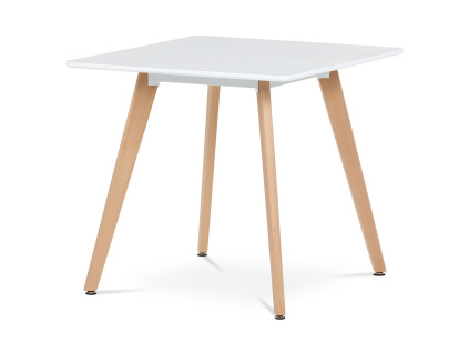 Jídelní stůl 80x80x74 cm, MDF, bílý matný lak, masiv buk - DT-312 WT