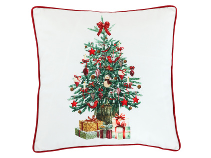Polštář sametový s výplní, bílý - vánoční stromek, 100% polyester, 45 x 45 cm. - UBR099-1