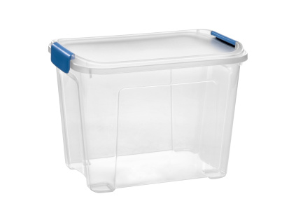 Úložný box COMBI s víkem a klipy 18 l transparent/modrá