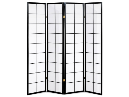 Paraván dřevěný 4 dílný, masiv smrk, bílá netkaná textilie, černý matný lak - EF-E804 BK