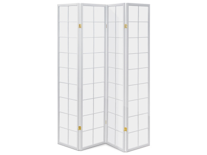 Paraván dřevěný 4 dílný, masiv smrk, bílá netkaná textilie, bílý matný lak - EF-E804 WT
