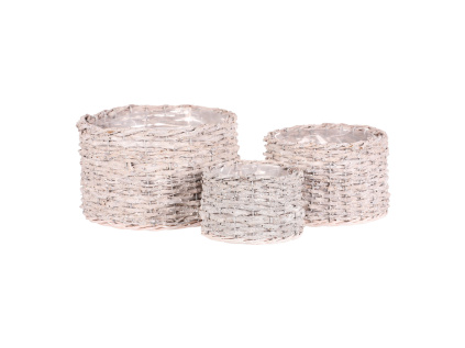 Obal na květiny - ratanový košík, bílý, cena za sadu 3 ks - PRP314