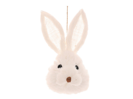 Hlava zajíce - slaměná závěsná dekorace, bílá - PRK1013