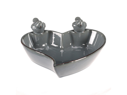 Pítko pro ptáčky - tvar srdce, keramika, šedé - KEX6008 CRM