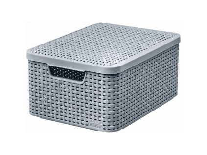 Úložný box RATTAN Style2  s víkem M -světle šedá