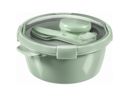 Kulatá dóza SMART TO GO ECO 1,6l s příborem, mističkou a táckem zelená