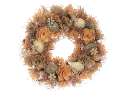 Věnec velikonoční - pr. 30 cm, vajíčka, květy a motýli - PRK1010-L