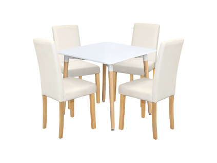 Jídelní stůl ONE 80x80 bílý + 4 židle PRIMA bílá/světlé nohy